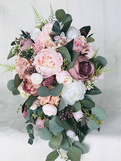 Stichting Happy Flower Boeket roze groen wit